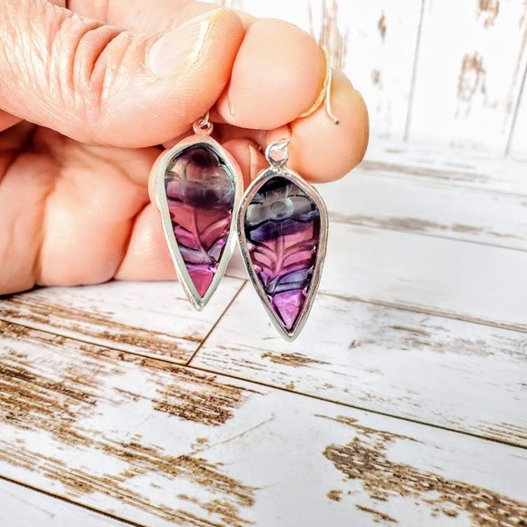 Carved Fluorite Sterling Earrings - Picture 3 of 6